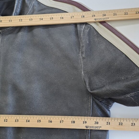 Danier Leather Jacket Men M Gray Biker Zip Striped LS Pockets Textured Rigid VTG - Picture 5 of 16